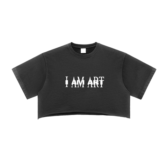 CASHIOOO (I AM ART) Snow Washed Raw Edge Crop Top